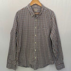 J. Crew 100% Cotton Slim Fit Check Dress Shirt Brown Blue White Size XL